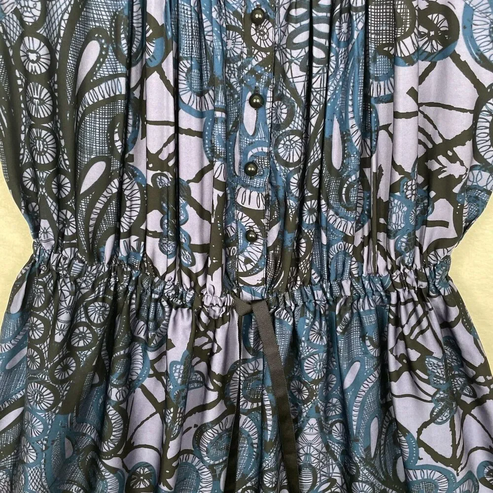 Banana Republic Dress Womens 4 Blue Paisley Sleeveless Gathered Waist Ruffle - Picture 5 of 15